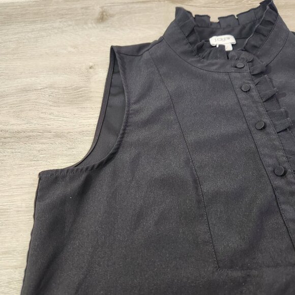 J. Crew Black Ruffle Trim Crepe Tank Top In Black Women's Size 8 - Picture 8 of 16